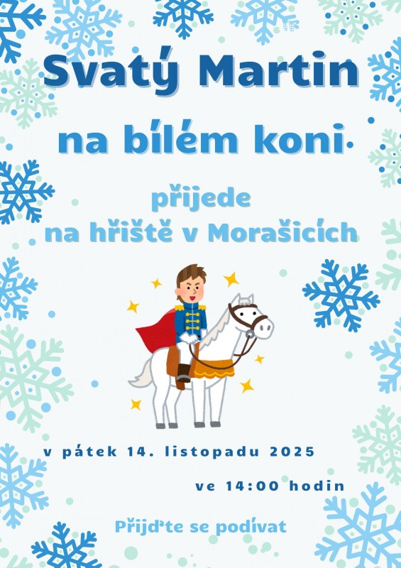 Plakát na Svatého Martina v pátek 14.11. ve 14.00 na hřišti v Morašicích