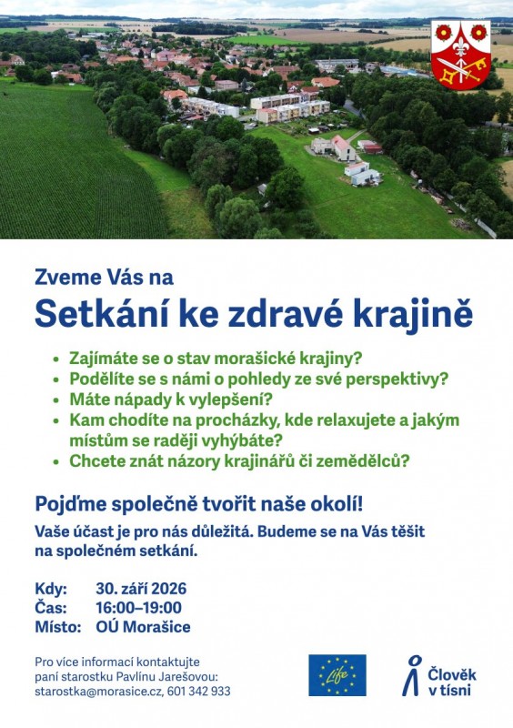 Setkání ke zdravé krajině. Pojďme společně tvořit naše okolí! Vaše účast je pro nás důležitá. Budeme se na Vás těšit ve středu 30. září od 16 hodin na OÚ Morašice.