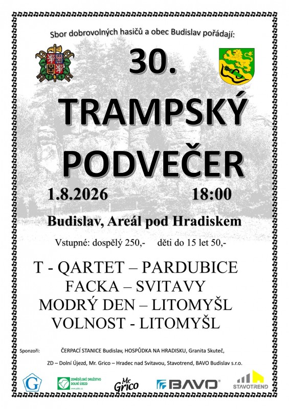 30. TRAMPSKÝ PODVEČER - 1. srpna od 18 hod. v areálu pod Hradiskem v Budislavi