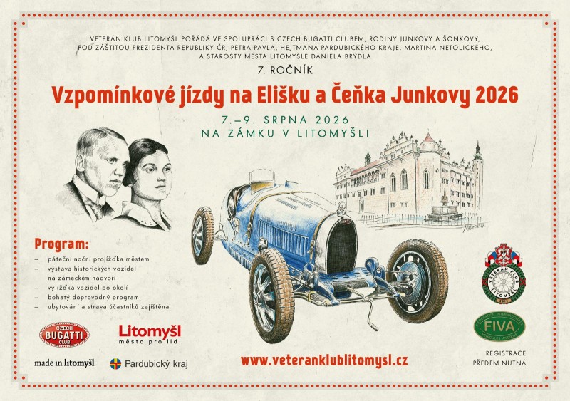 Vzpomínková jízda na Eličku a Čeňka Junkovy 2026 7-9-8-2026 na zámku v Litomyšli